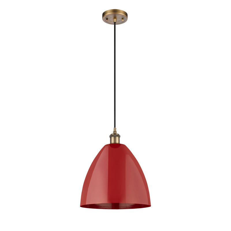 Luminaire suspendu conique 1 lumière, H 14,75 po x l 12 po x P 12 po, Rouge, Laiton brossé
