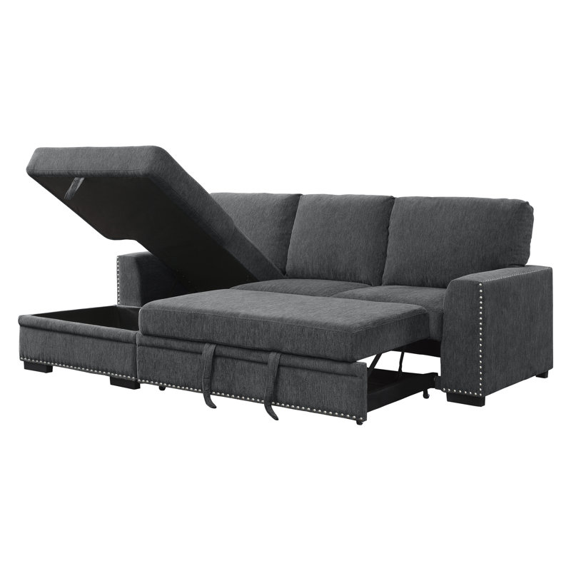 Upholstered L-Shaped Sectional, Left Hand Facing, Charcoal Chenille