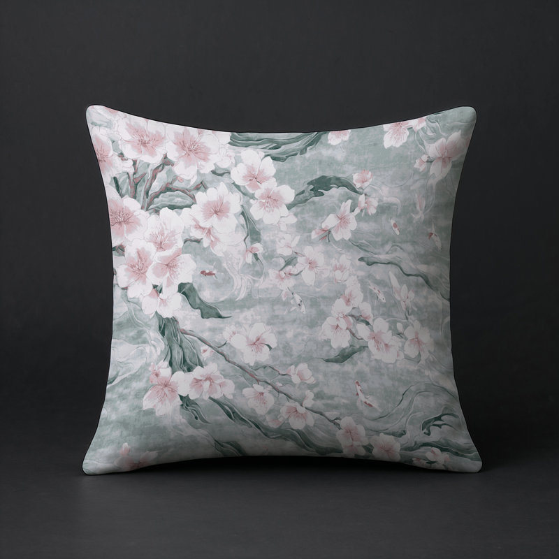 Coussin décoratif intérieur / extérieur gris Modern Modern, Floral blanc, Carré 16 po