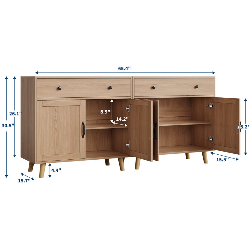 Buffet autoportant en bois naturel, crédence d'appoint avec tiroirs et portes pour la cuisine, la salle à manger et le vestibule