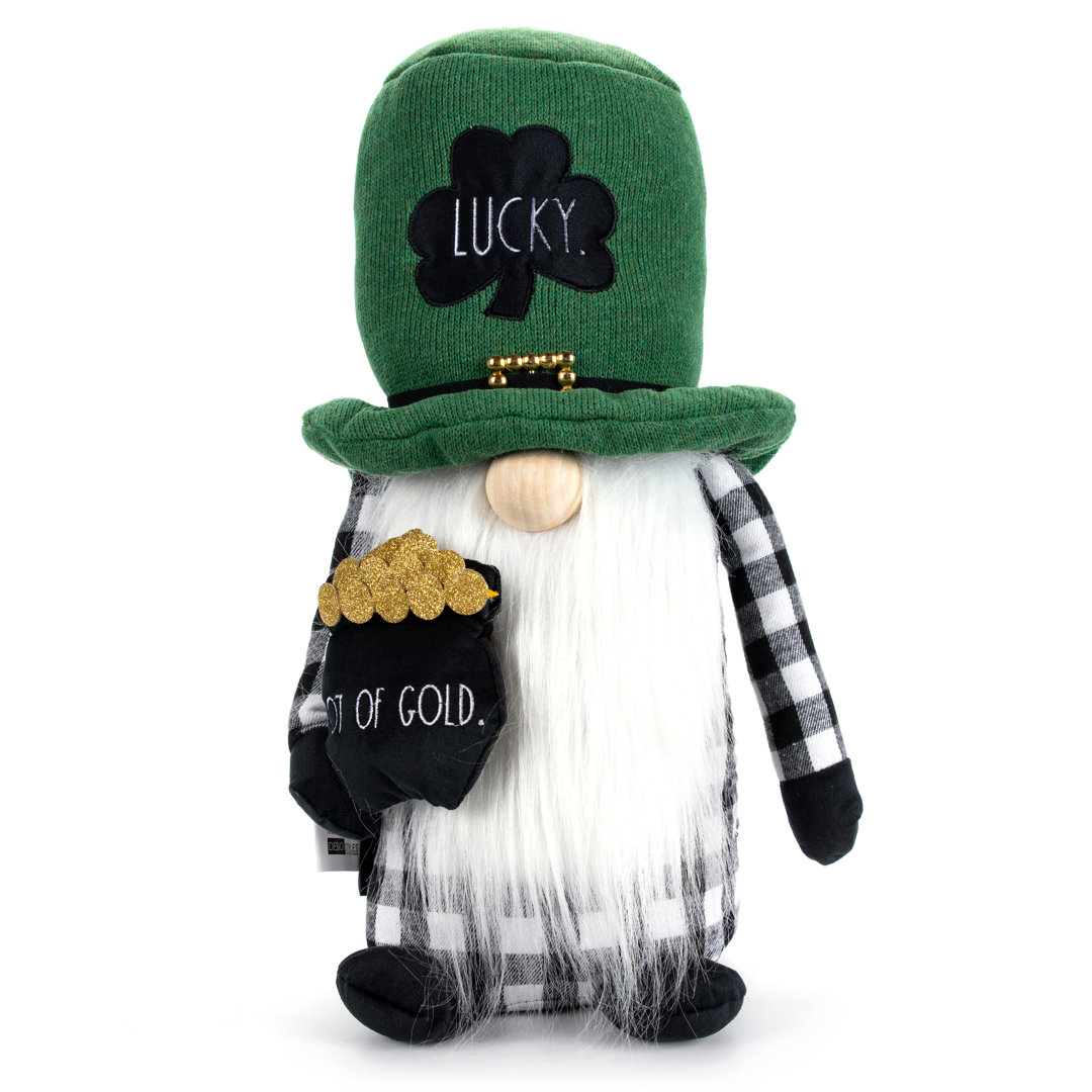 Rae Dunn Lucky St. Patrick''s Day Plush Gnome with Beard Holding a Pot of Gold Design Styles