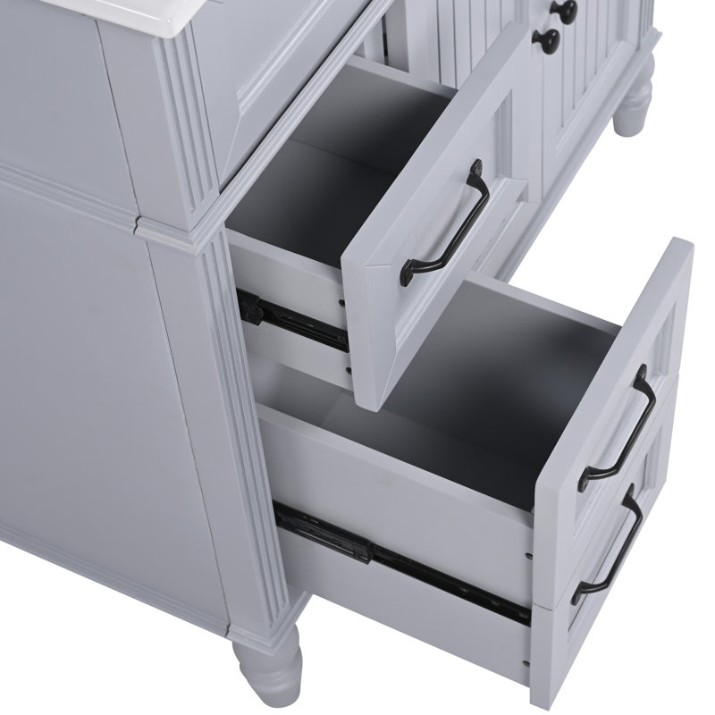 Meuble-lavabo noir avec tiroirs 36 po, Gris