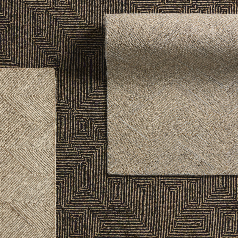 Tapis en jute / laine touffeté à la main Alaska - Brun clair / Noir, Tapis de couloir 3 pi x 8 pi