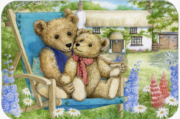 Caroline's Treasures Springtime Teddy Bears in Flowers Glass Cutting Board
