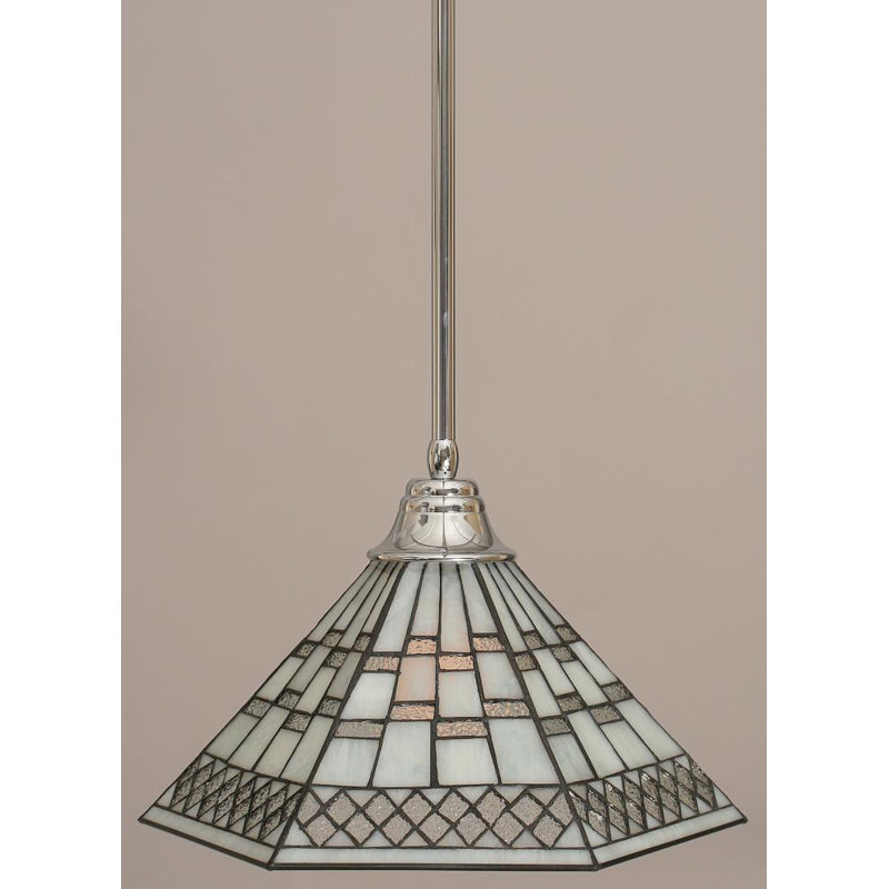 Luminaire suspendu avec tige en verre, Bronze, 12,25 po, Verre Tiffany en étain
