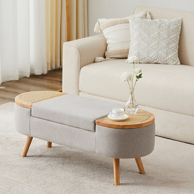 Jurre Rattan Upholstered Storage Bench with Flip Top 