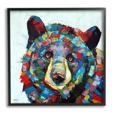 Modern Kaleidoscopic Bear Portrait Black Framed Giclee Art by Jen Seeley