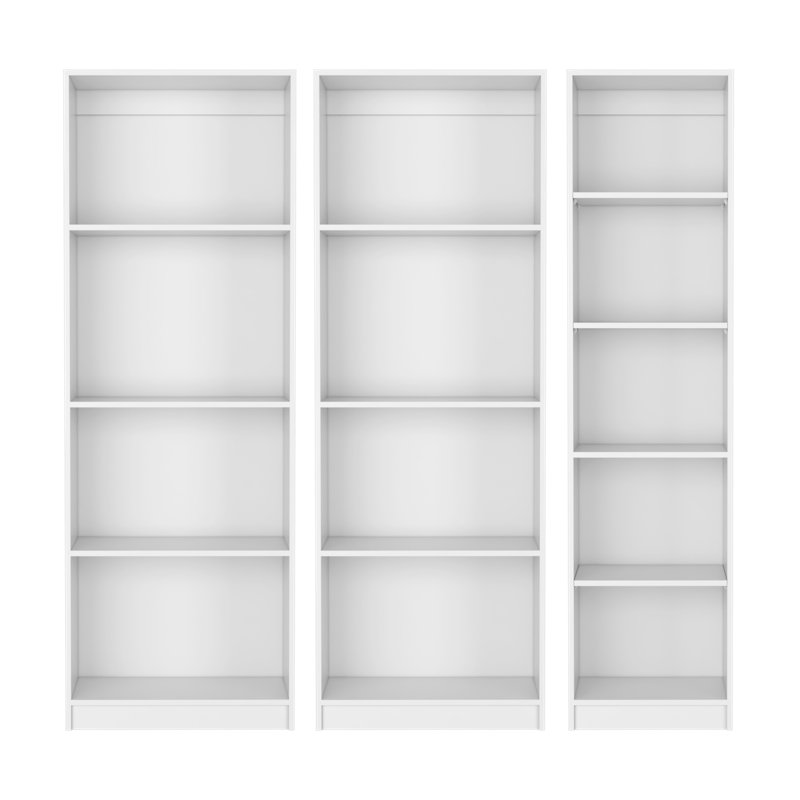 Trues 3 Piece Living Room Set with 3 Bookcases, White