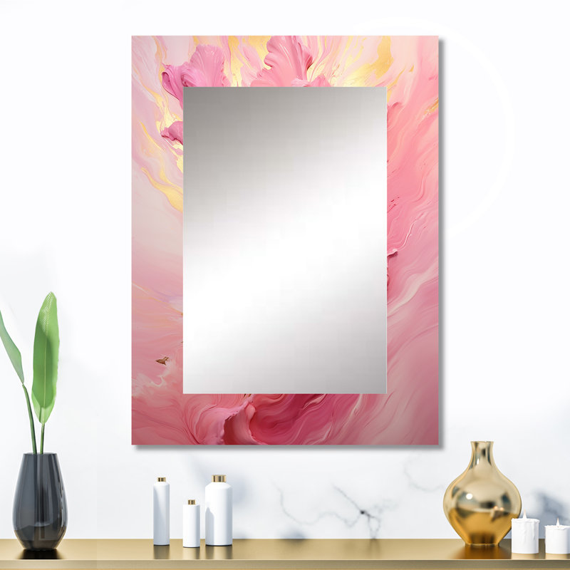 Pink Radiant Dusk Dream II - Abstract Collages Unique Mirror, Pink Large Wall Mirror, Printed Metal Art, 32" x 24"
