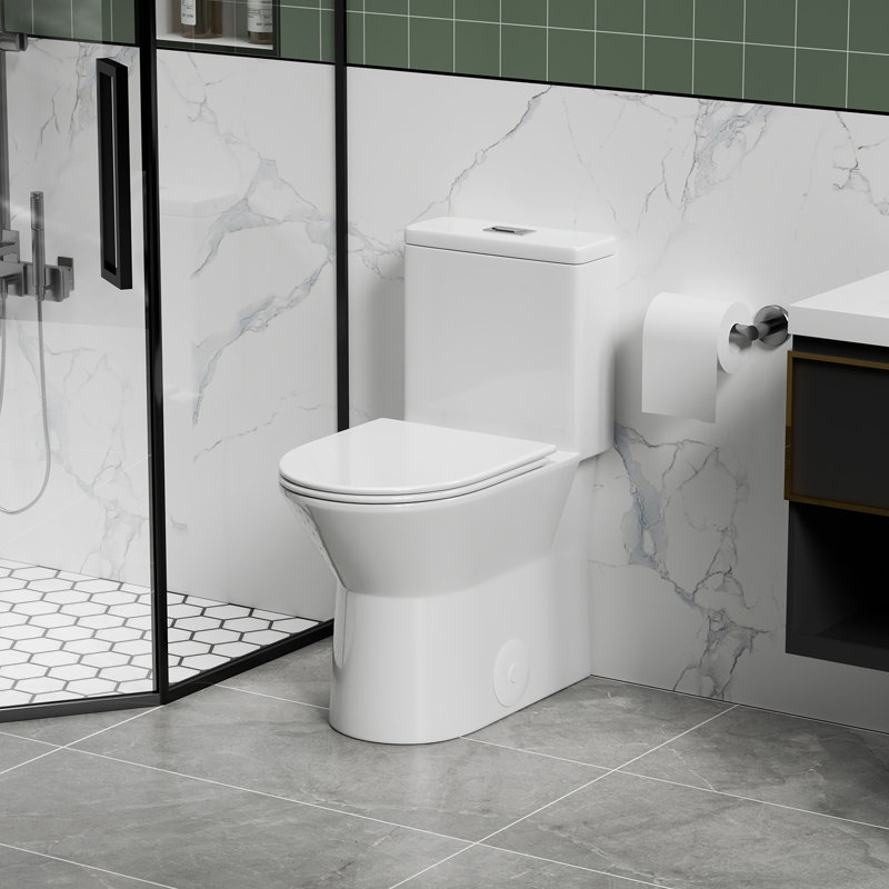 Toilette allongée blanche une pièce, hauteur confortable de 17 pouces, chasse double tornade 1,1 / 1,6 GPF, siège à fermeture en douceur