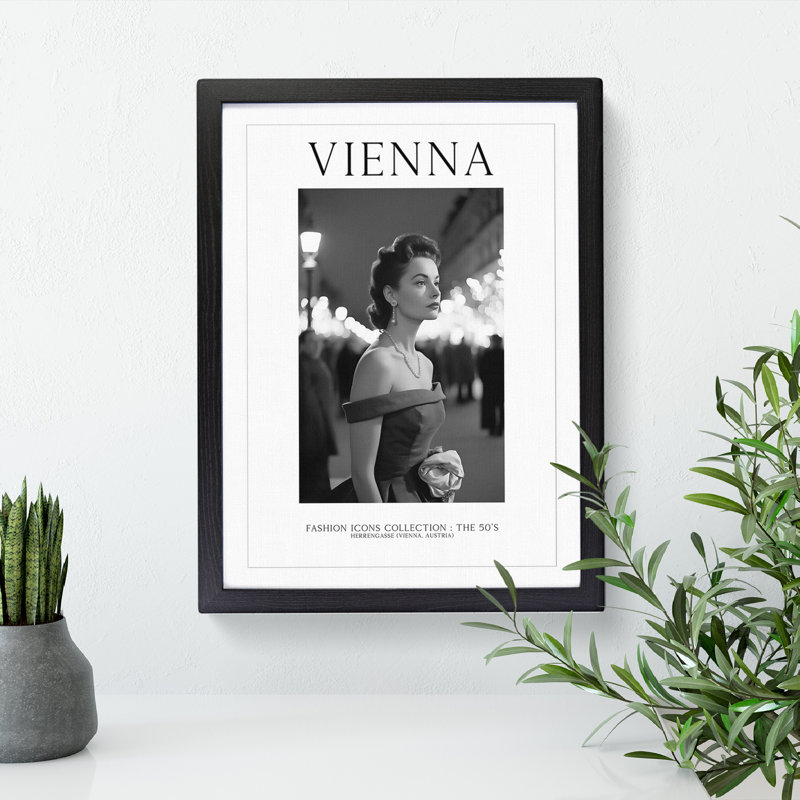 Fashion Travel Poster Woman Vienna Austria - Single Picture Frame Print on Wood, 46cm H x 34cm W x 2cm D