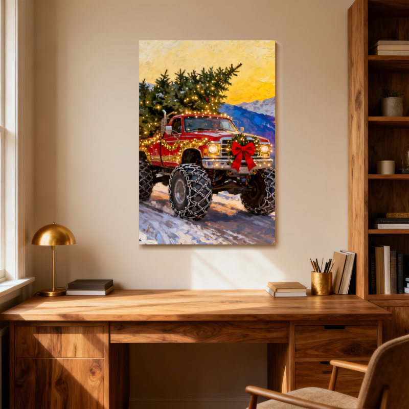 Camion de Noël avec arbre et lumières, H 40 po x l 28 po