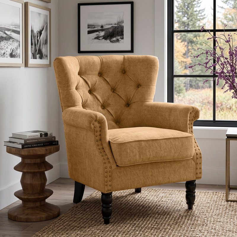 Liana Harmonsburg Accent Wingback Chair, Chenille, Mustard