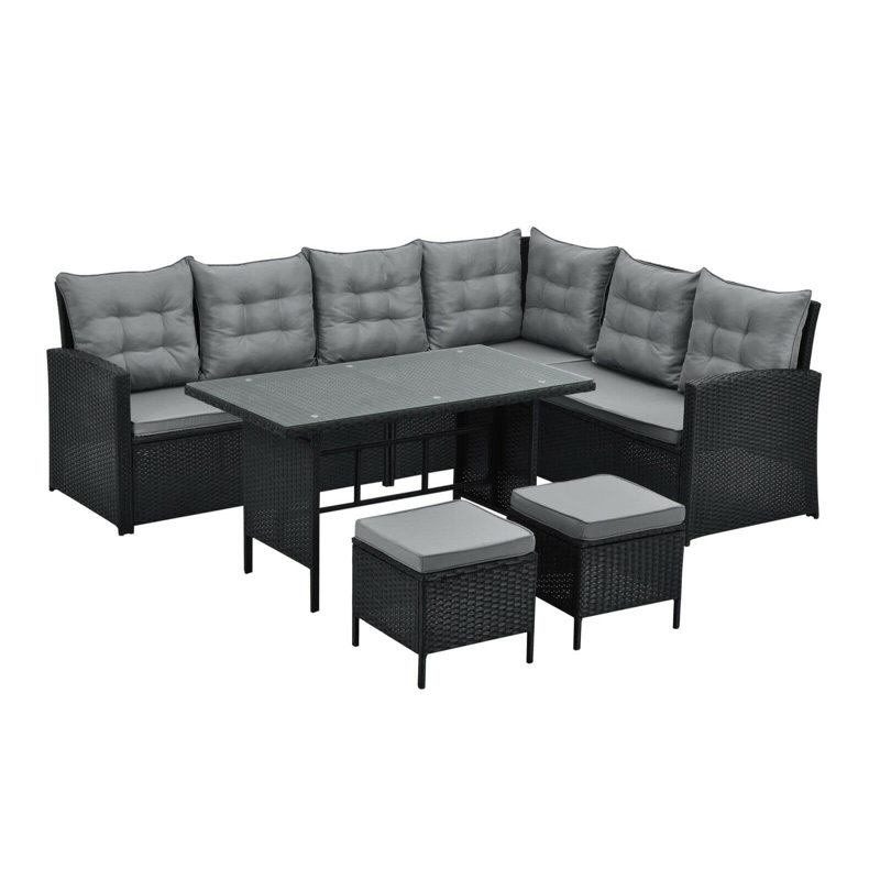 Annaise 8 - Person Garden Lounge Set with Cushions, Black