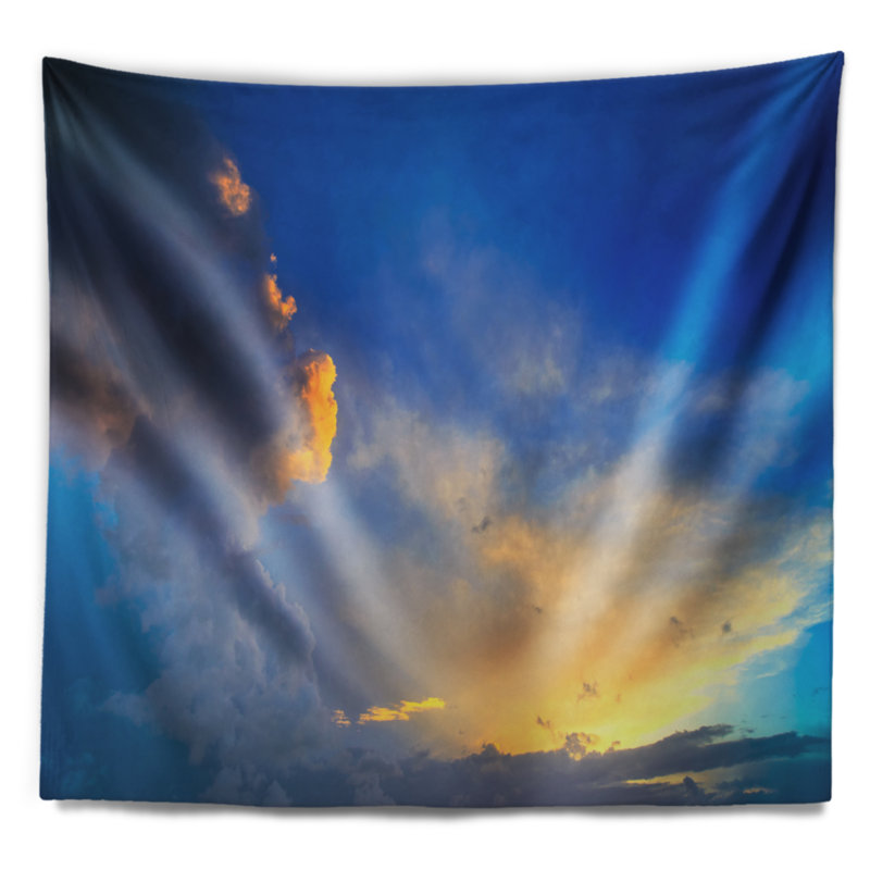 Photo de plage, coucher de soleil spectaculaire avec tapisserie orage, H 68 po x l 80 po