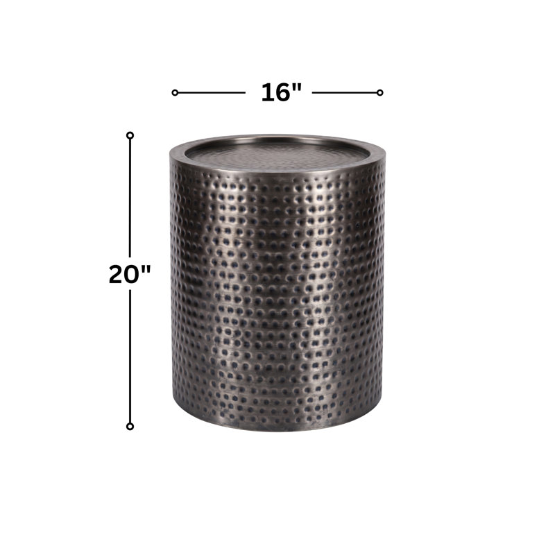 Table d'appoint ronde avec finition argentée et design en fer martelé, Argent
