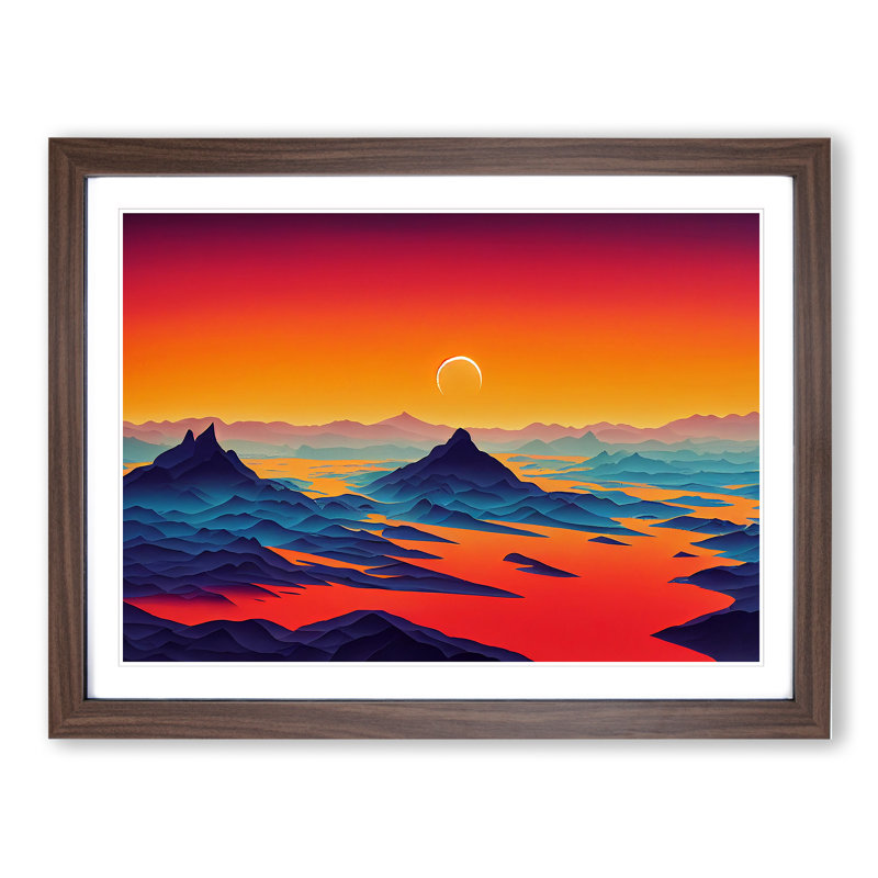 Glorious Mountain Sunset - Framed Print, 34cm H x 46cm W x 2cm D, Walnut