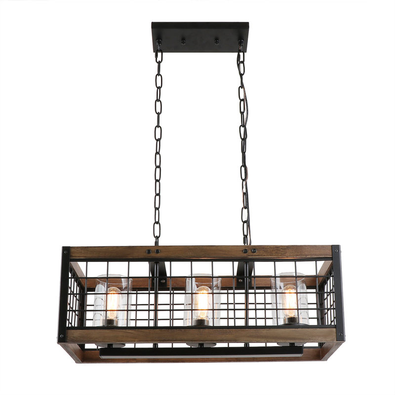 3 - Light Brown Wood Farmhouse Dining Room Light Fixture Hanging Pandent Lighting for Kitchen Foyer
