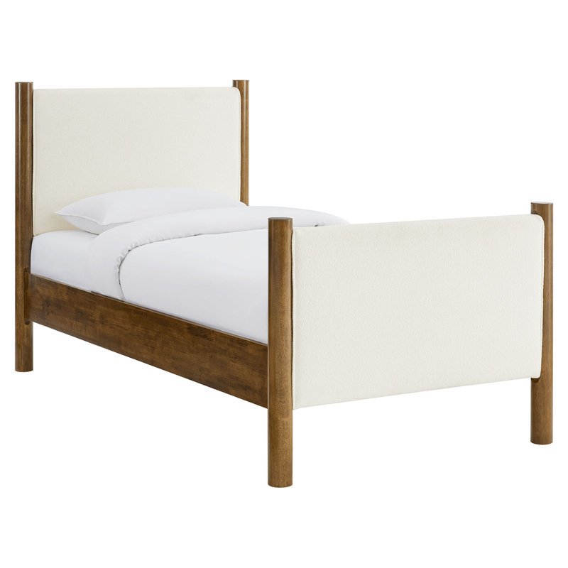 Lit plateforme tapissier Maven Boucle, Bois massif et bois manufacturé, Simple, À plumes - couleur noyer