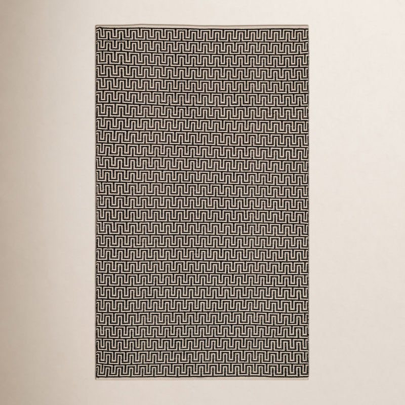 Bradshaw Zipper Black/Ivory Handwoven Cotton Rug, Rectangle 8' x 10'