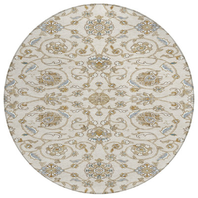 Tapis rond ivoire brun et gris 8 po