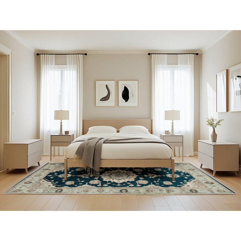 Tapis beige surteint lavable à la machine, Rectangle 5 pi x 8 pi