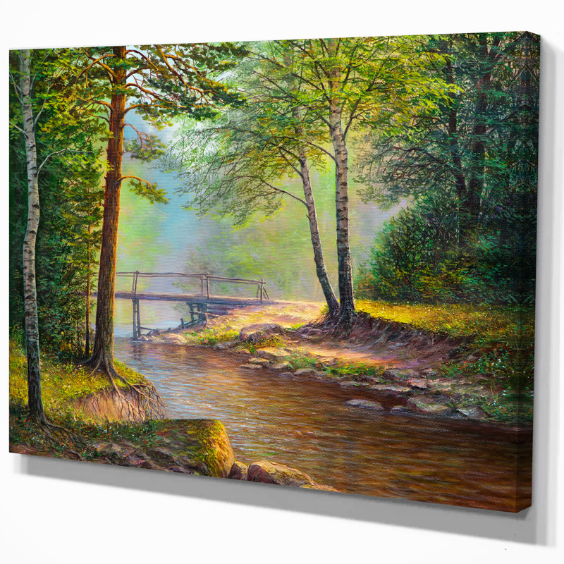 «River with Bridge in Summer Forest», reproduction sur toile tendue, H 20 po x l 20 po x P 1 po