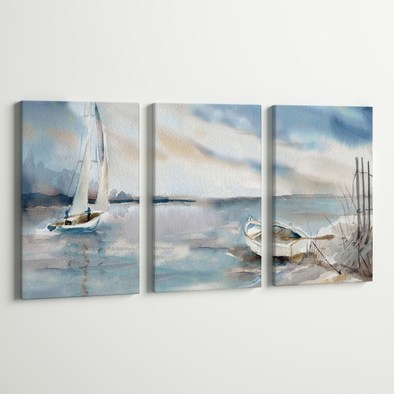 «Panoramic Coast», ensemble de 3 reproductions d'art sur toile encadrées, H 27 po x l 54 po x P 1 po