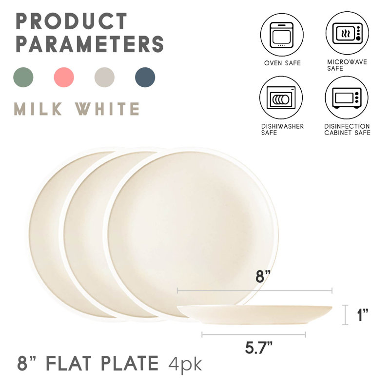 Service de vaisselle en céramique Morandi de Ebern Designs, paquet de 4, ensemble de 4 assiettes plates en carbone bleu mat parfait pour la cuisine, le patio et les ensembles repas