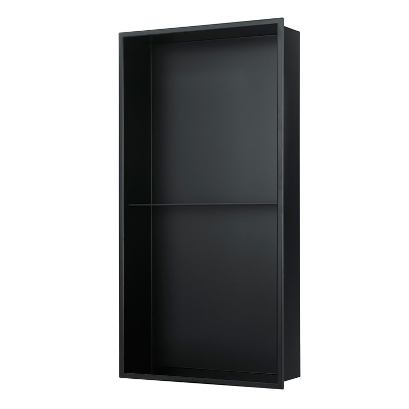 12-in x 24-in Ultra-thin Frame Recessed 2-Section Stainless Steel Shower Niche, Matte Black