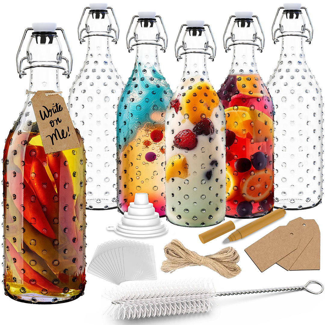 Prep & Savour 17 oz Dotted Round Swing Top Glass Bottle Set (Pack of 6 ...