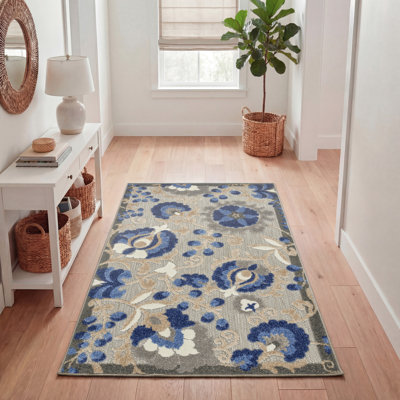 Ciann Floral Blue/Gray Indoor/Outdoor Area Rug