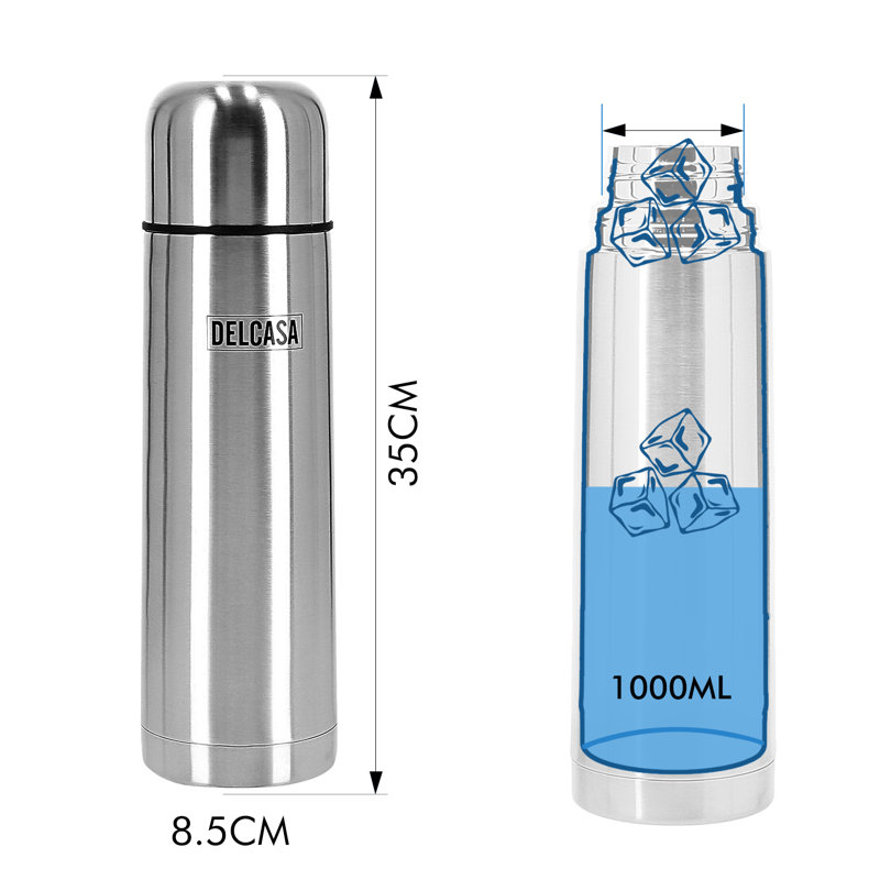 DELCASA Stainless Steel Vacuum Water Bottle – Insulated Flask Bottle - Thermos Flask with Double Wall Design - Hot & Cool, Portable & Leak Proof - Perfect for Camping Hiking