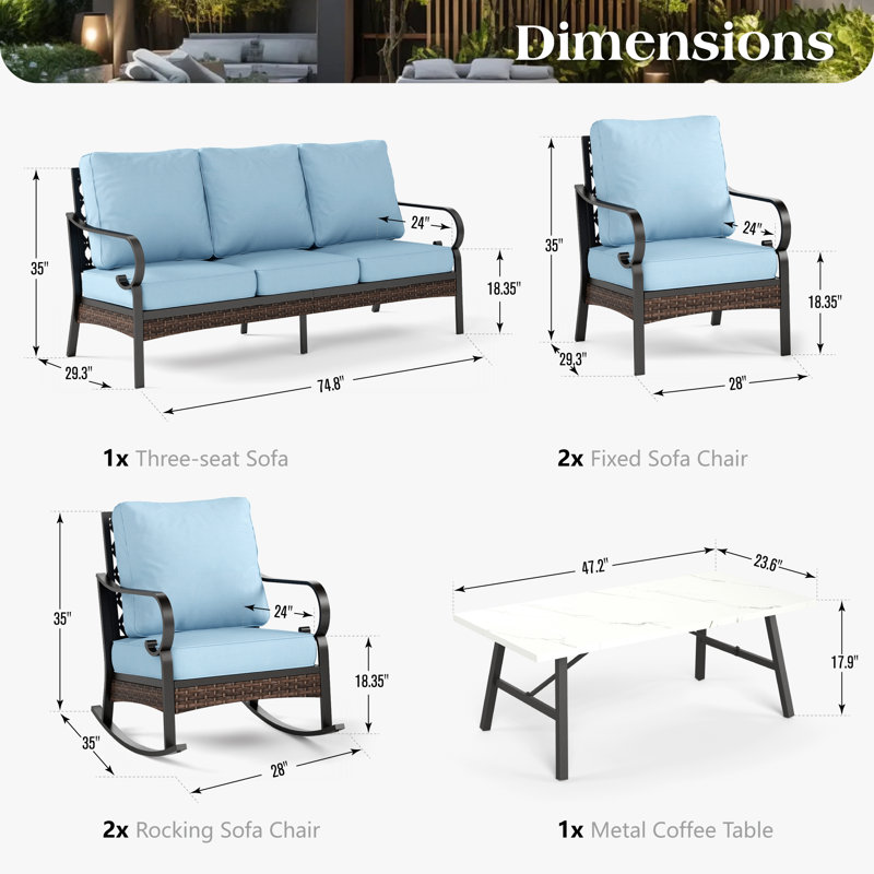 7 - Person Outdoor Patio Conversation Set With Rocking Lounge Chairs, Blue