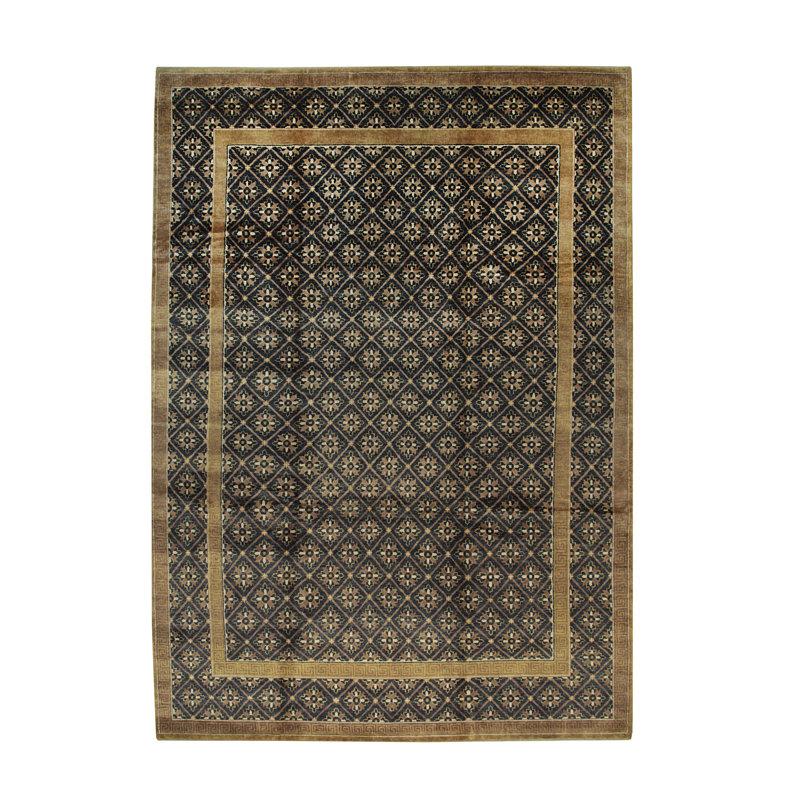 Tapis brun en laine noué à la main Saurya, Rectangle de 10 pi x 14 pi