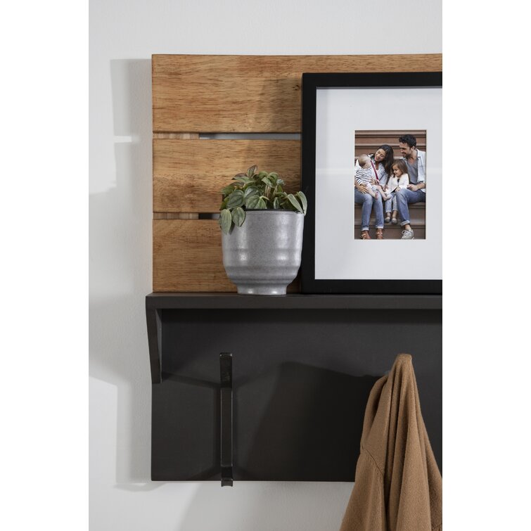 Samuels Rubberwood Accent Shelf with Hooks