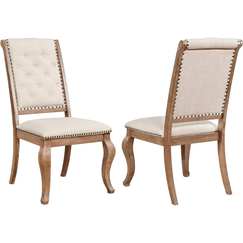 2 chaises de salle à manger de couleur crème et orge - Le dossier ajoute du caractère, la base de soutien contemporaine de 2 tissus, la fabrication asiatique en bois franc