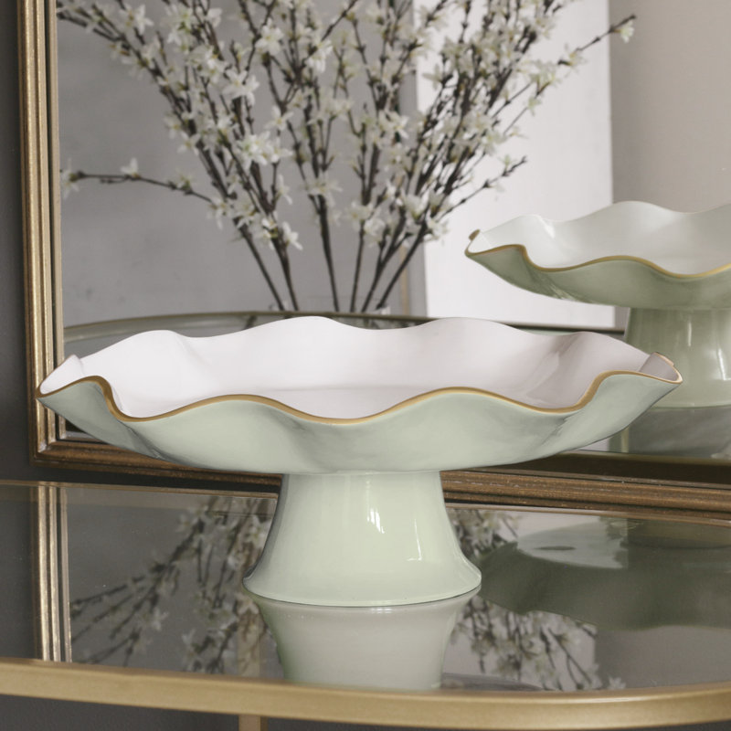 Encanto Aluminum Cake Stand, White/Pistachio