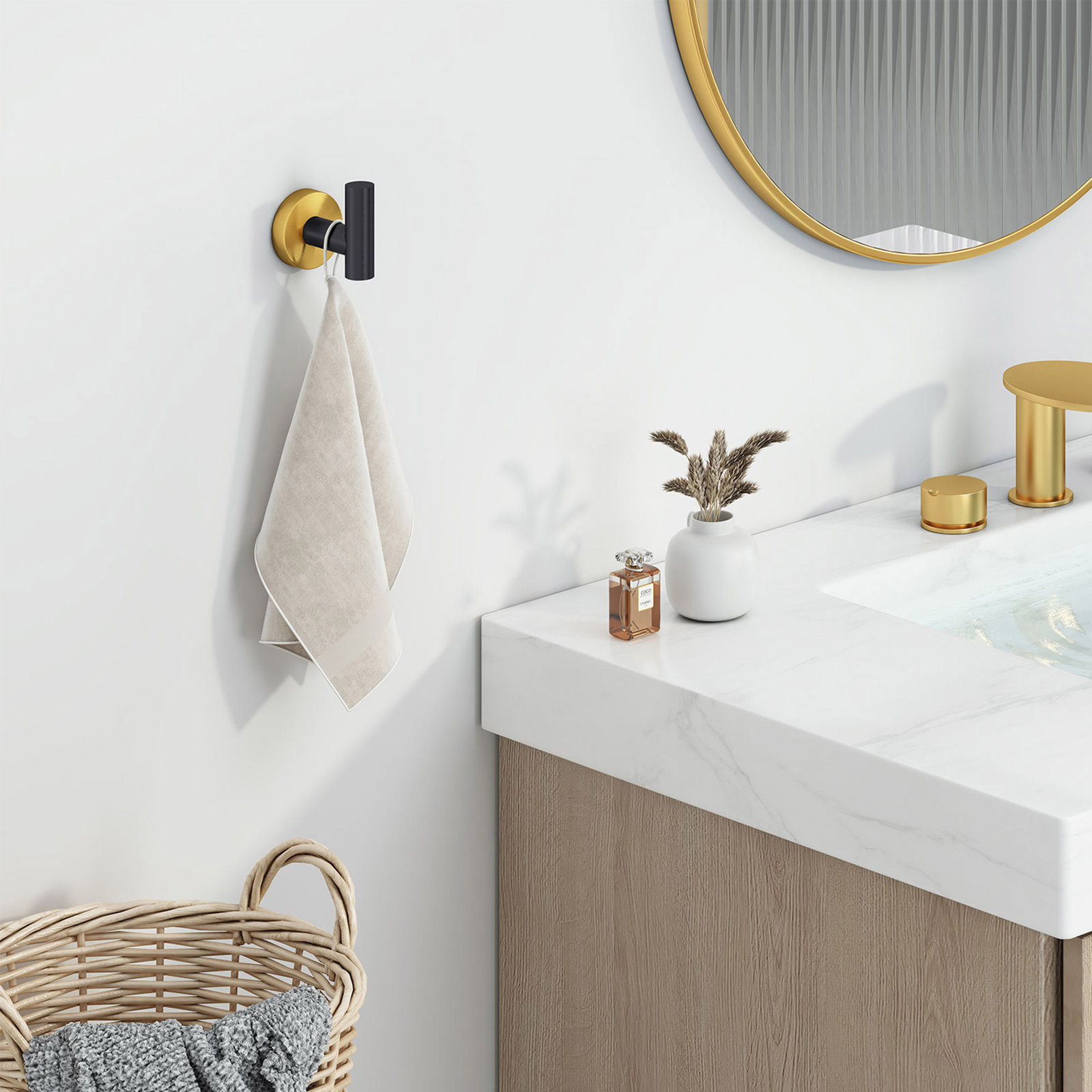 Wall Mounted Towel Hook, Black/Gold