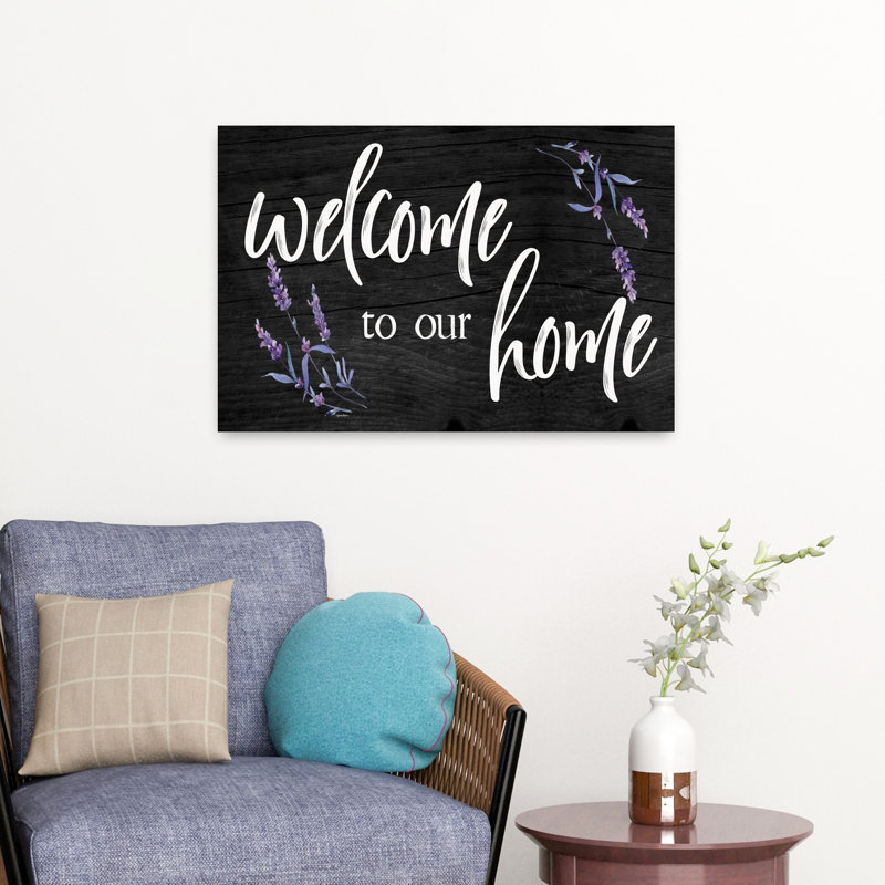 «Welcome To Our Home», art abstrait de l'architecture lavande contemporaine, H 16 po x l 24 po