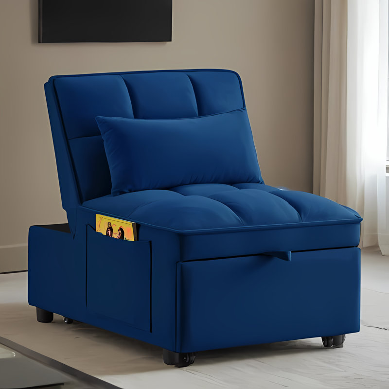 Chaise longue capitonnée sans accoudoirs Accent, Velours marine