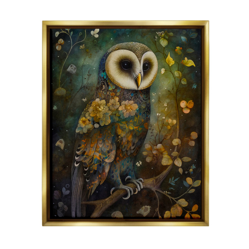Ax-659-Giclee " Forest Owl ", 21" H x 17" W x 1.7" D, Metallic Gold Floater Frame