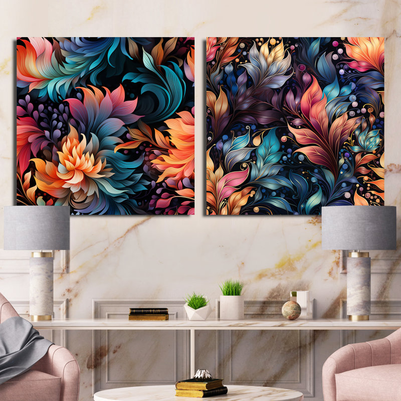 Winsford - Motifs botaniques abstraits carrés, Toile tendue, H 16 po x l 33 po