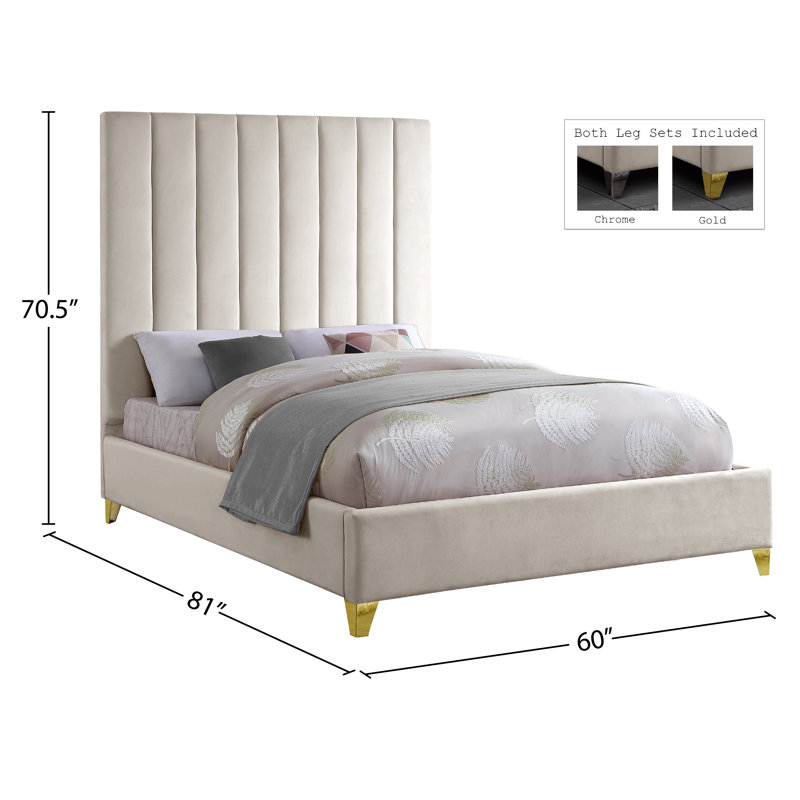 Lit plateforme tapissier Sibert, Double, Velours crème