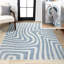 Jossa Abstract Two-Tone Low-Pile Machine-Washable Blue/Cream Rug-391819262