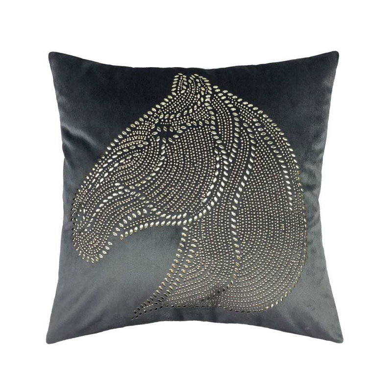 Housse de coussin carré broderie, gris