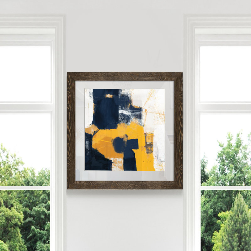 Marine et or II-impression sur papier, H 21 po x l 21 po x P 1 po, Cadre noyer