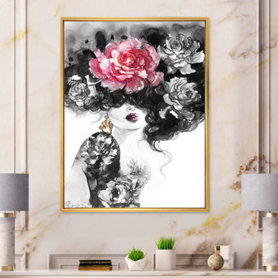 Floral Fashion Woman Portrait II - œuvre d'art sur toile Glam