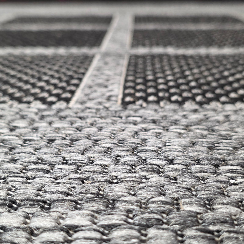 Gere Rug Non Slip Flat Weave Border Check Geometric Kitchen Living Room Carpet, Runner 60 x 180 cm, Grey