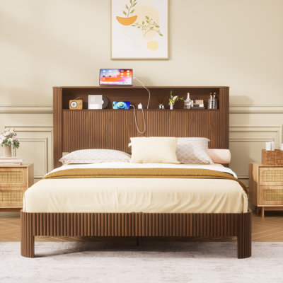Queen-Size Slatted Bed Frame With Storage